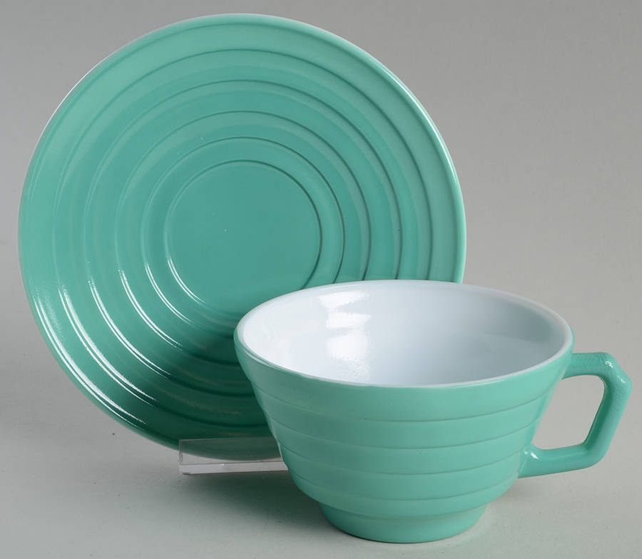 Moderntone Platonite Aqua Cup & Saucer Set by Hazel-Atlas-1