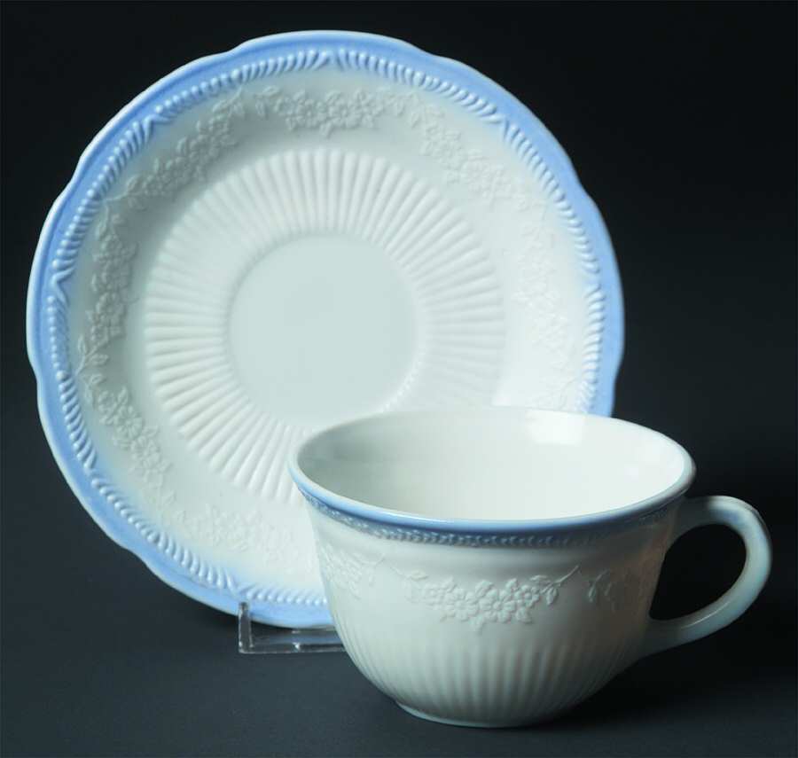 Alice White (Blue Trim) Cup & Saucer Set by Anchor Hocking-1