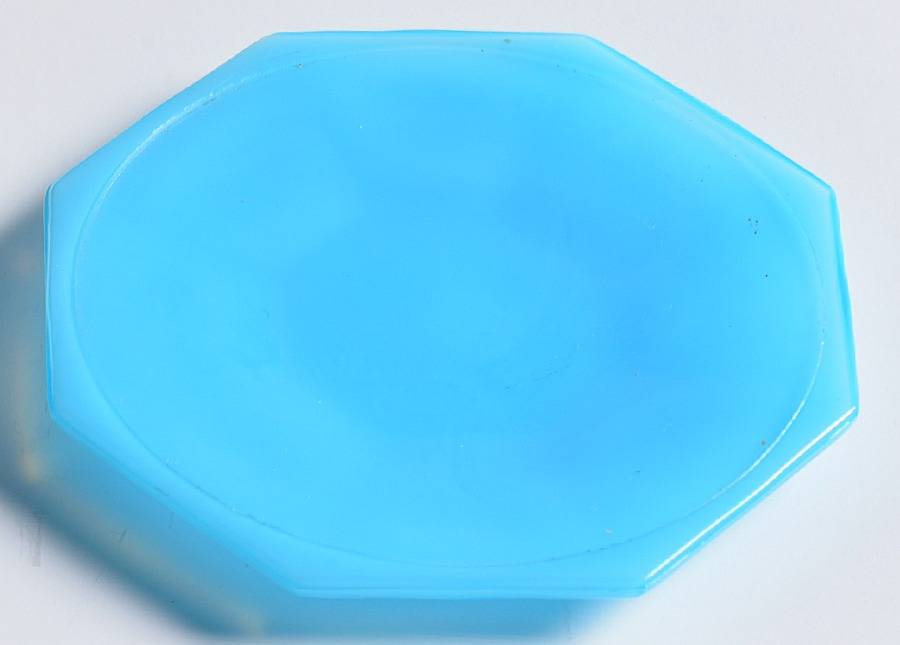 Octagonal Blue Saucer for Child's Cup by Akro Agate-1