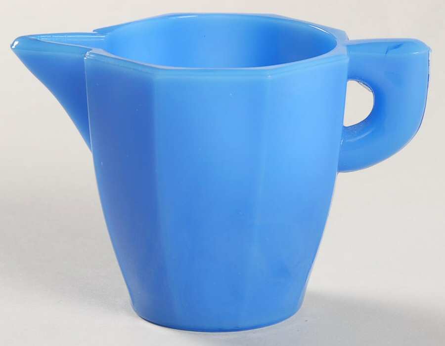 Octagonal Blue Child's Teapot No Lid by Akro Agate-1