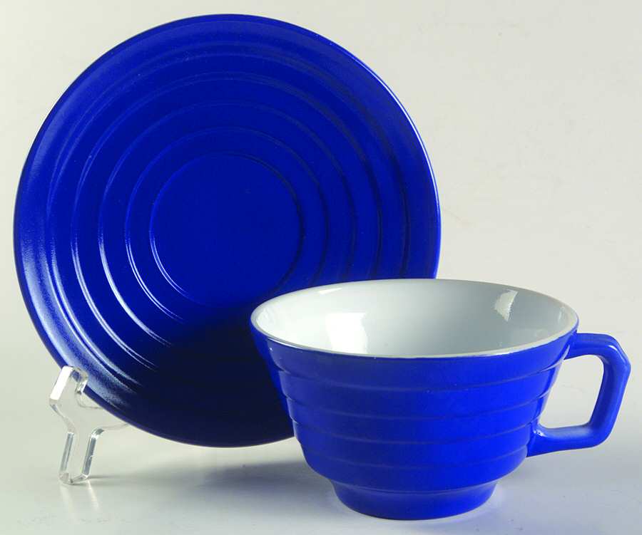 Moderntone Platonite Cobalt Cup & Saucer Set by Hazel-Atlas-1