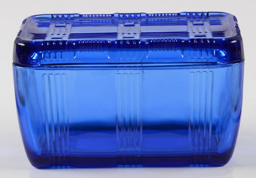 Crisscross Cobalt Medium Refrigerator Jar & Lid by Hazel-Atlas-1