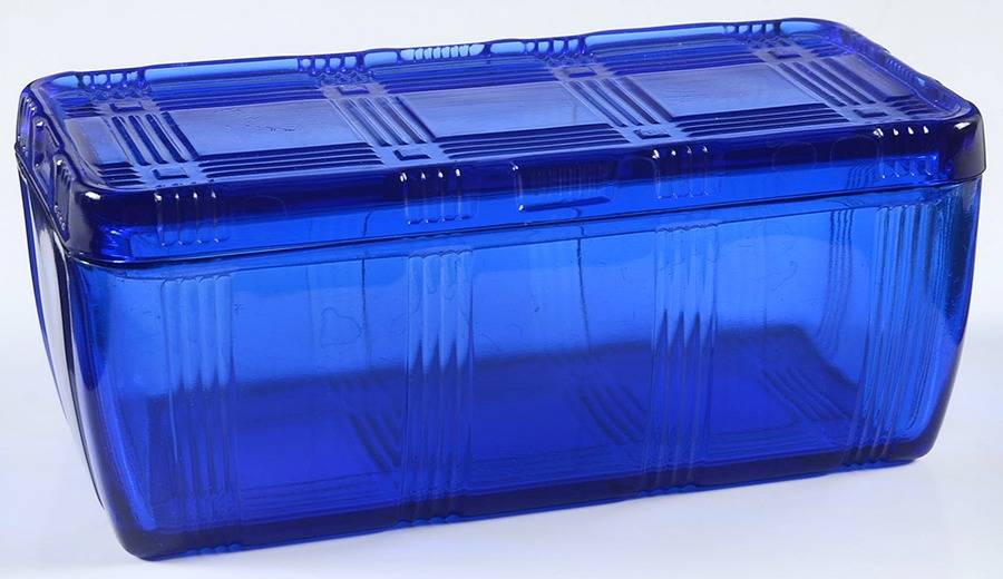 Crisscross Cobalt Square Refrigerator Box & Lid by Hazel-Atlas-1