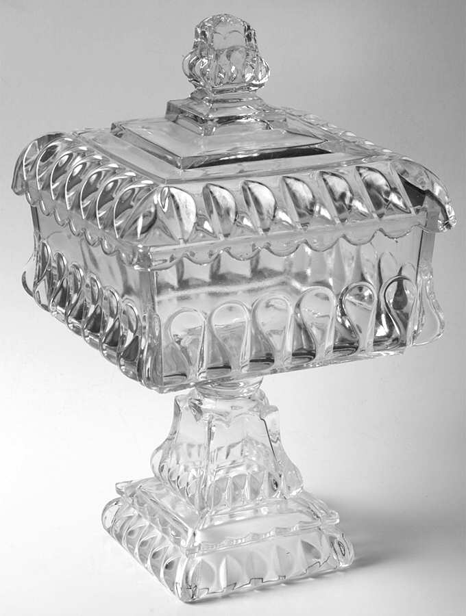 Crystal Wedding 12" Square Compote & Lid by Adams & Co-1