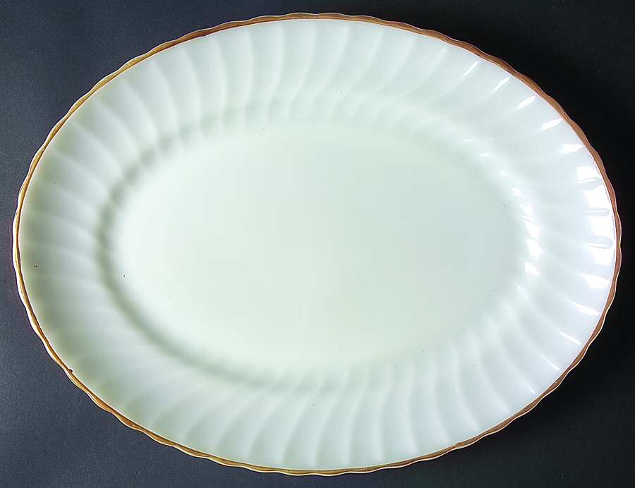 Swirl Golden Shell Lustre 15" Oval Platter by Anchor Hocking-1