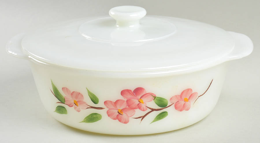 Peach Blossom 2 Quart Round Covered Casserole by Anchor Hocking-1