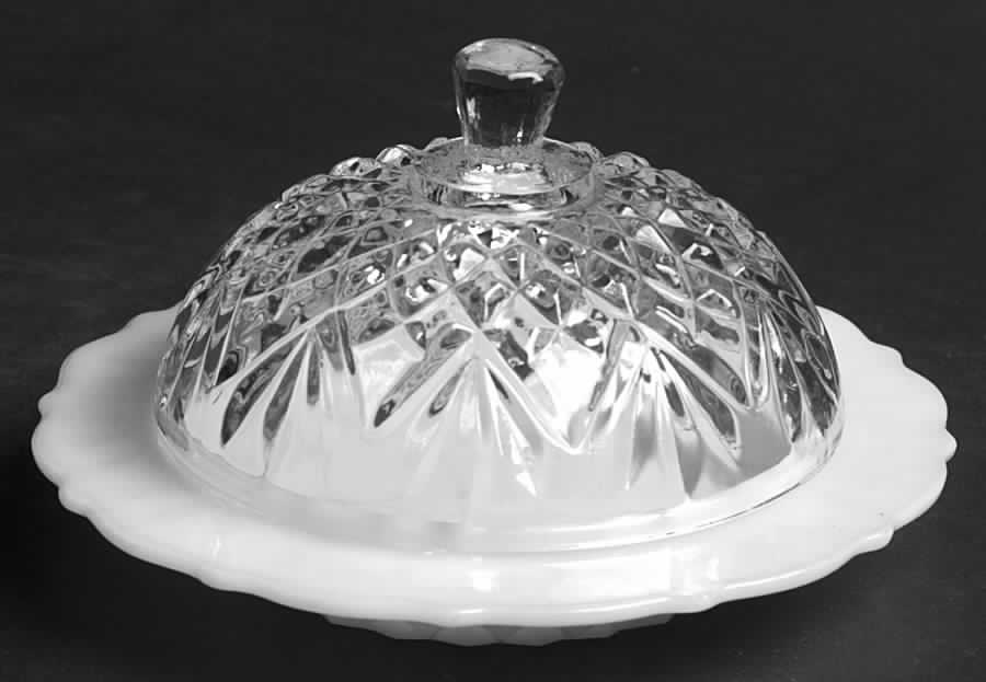Prescut Pineapple Milk Glass Round Covered Butter by Anchor Hocking-1