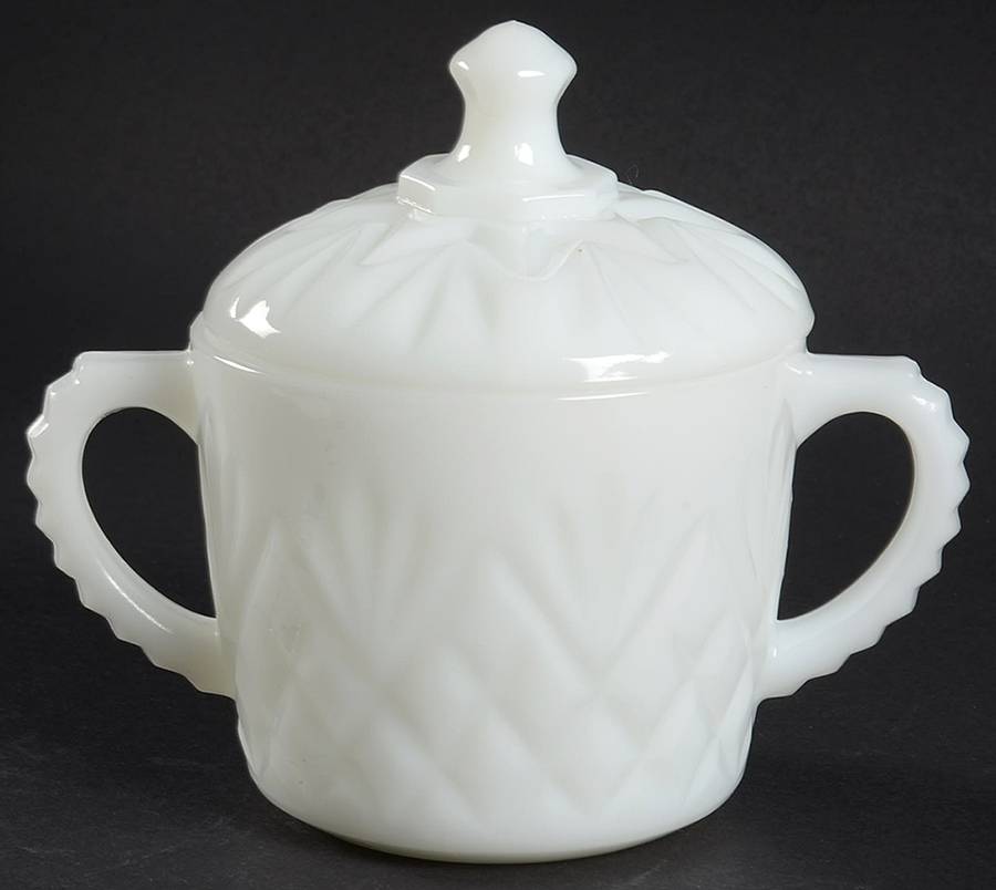 Prescut Pineapple Milk Glass Sugar Bowl & Lid by Anchor Hocking-1