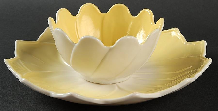 Leaf and Blossom Yellow Snack Set-Blossom Bowl & Leaf Plate by Anchor Hocking-1