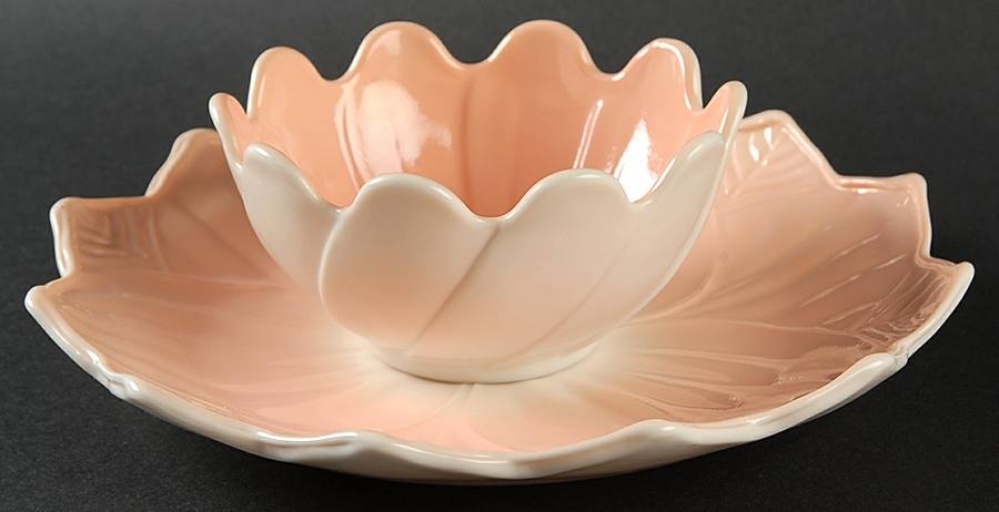 Leaf and Blossom Peach Snack Set-Blossom Bowl & Leaf Plate by Anchor Hocking-1