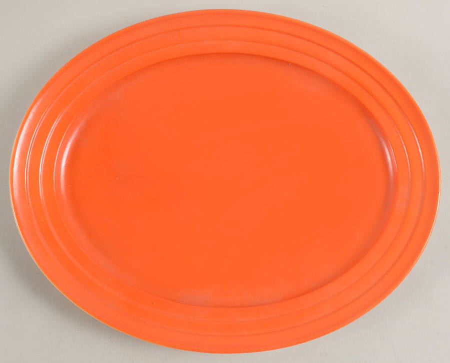 Moderntone Platonite Orange 12" Oval Platter by Hazel-Atlas-1