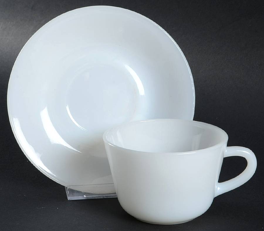 Ivory (Ovenware) Flat Cup & Saucer Set by Anchor Hocking-1