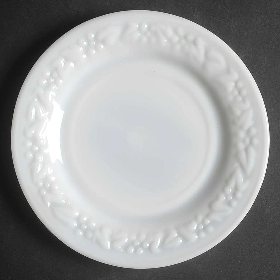 Embossed Floral Milk Glass 7" Salad Plate by Hazel-Atlas-1