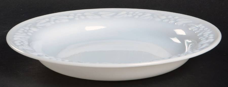 Embossed Floral Milk Glass Large Rim Soup Bowl by Hazel-Atlas-1