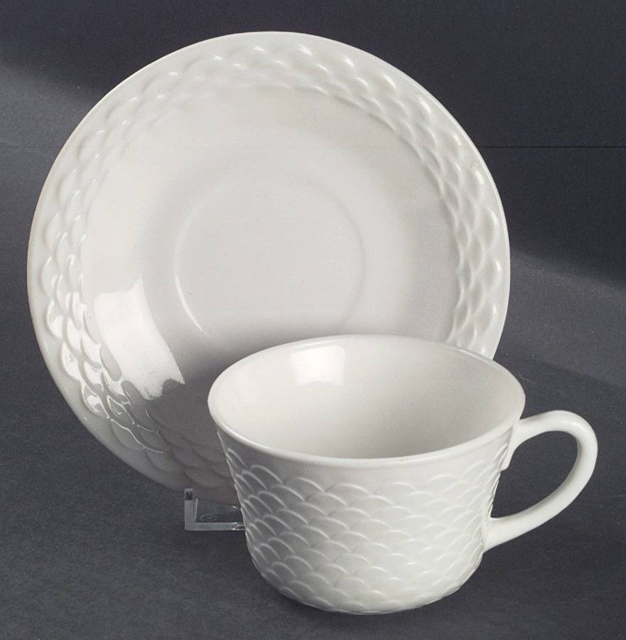 Fish Scale Ivory Cup & Saucer Set by Anchor Hocking-1