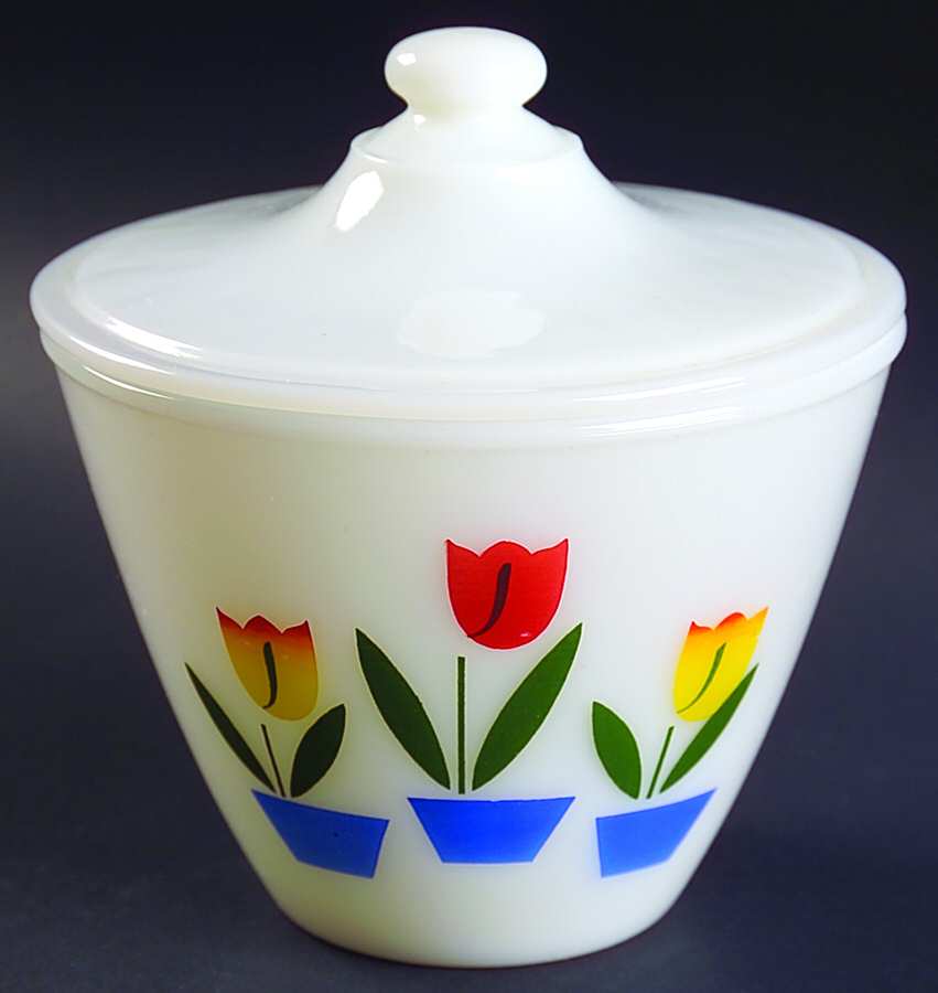 Tulips On White Drip Jar & Lid by Anchor Hocking-1