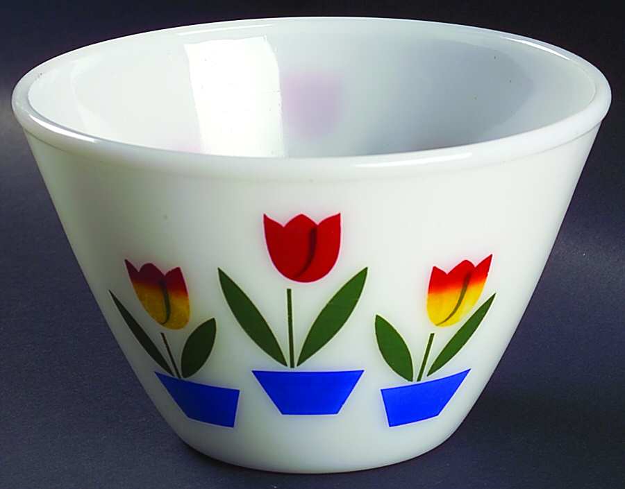 Tulips On White 7" Splash Proof Mixing Bowl by Anchor Hocking-1