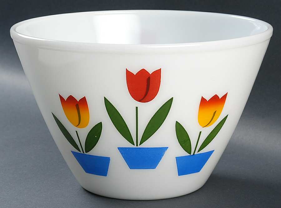 Tulips On White 9" Splash Proof Mixing Bowl by Anchor Hocking-1
