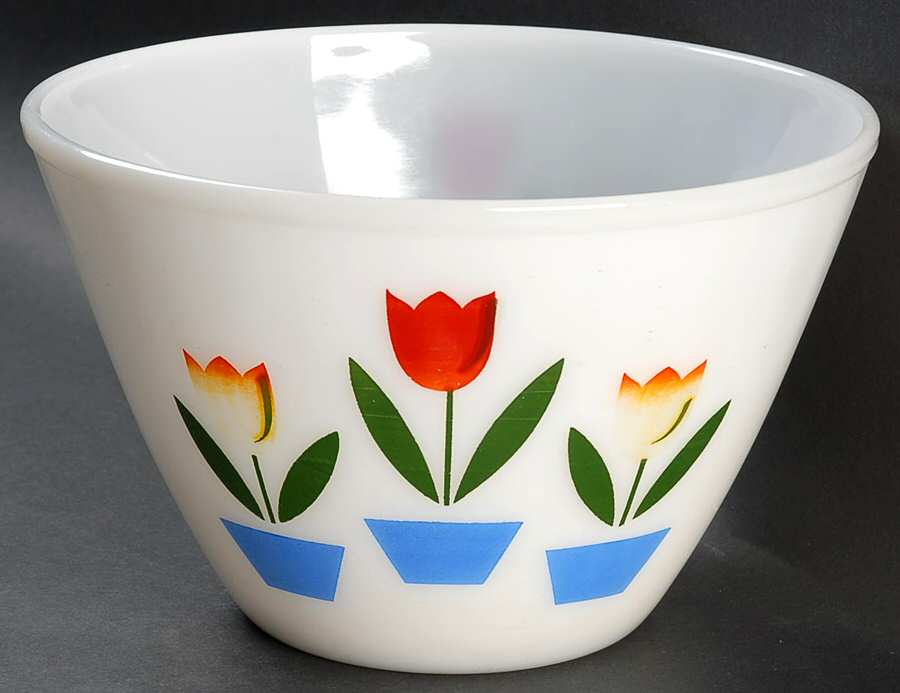 Tulips On White 8" Splash Proof Mixing Bowl by Anchor Hocking-1