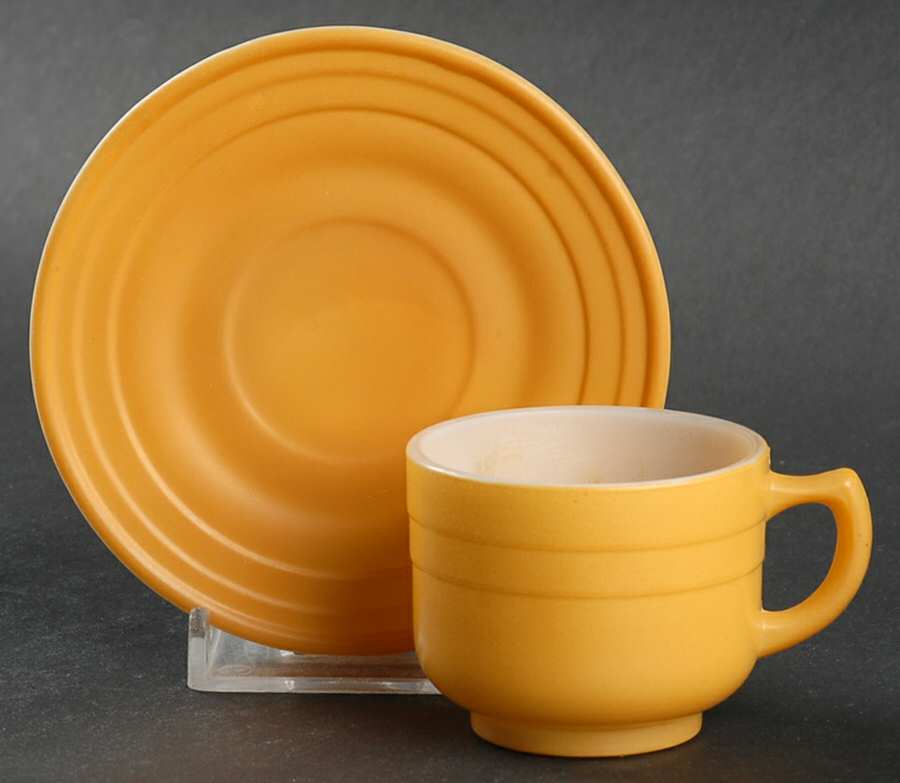 Moderntone Little Hostess Gold Child's Cup & Saucer Set by Hazel-Atlas-1