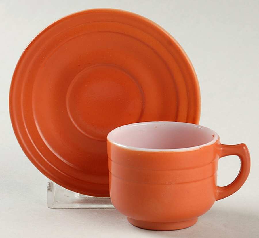 Moderntone Little Hostess Orange Child's Cup & Saucer Set by Hazel-Atlas-1