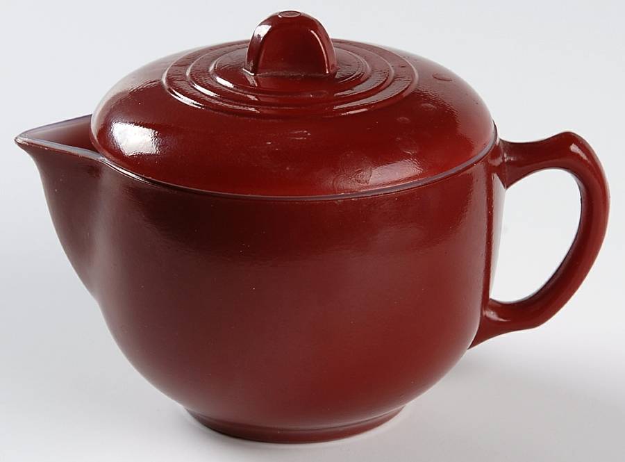 Moderntone Little Hostess Maroon Burgundy Child's Teapot & Lid by Hazel-Atlas-1