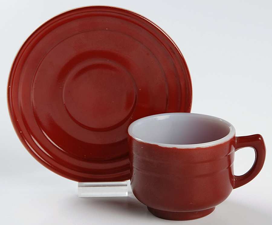 Moderntone Little Hostess Maroon Burgundy Child's Cup & Saucer Set by Hazel-Atlas-1