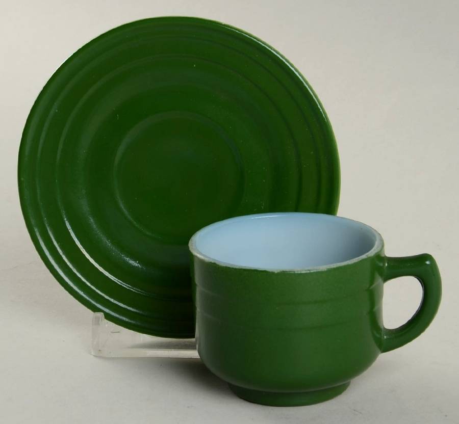 Moderntone Little Hostess Dark Green Child's Cup & Saucer Set by Hazel-Atlas-1