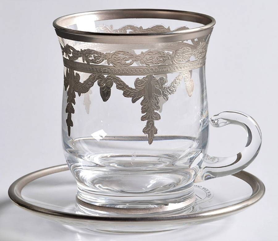 Vetro Silver Footed Cup & Saucer Set by Arte Italica-1