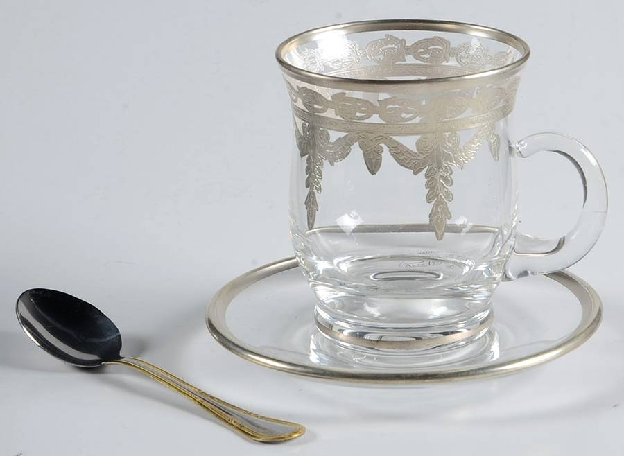 Vetro Silver Footed Cup & Saucer Set w/Metal Spoon by Arte Italica-1
