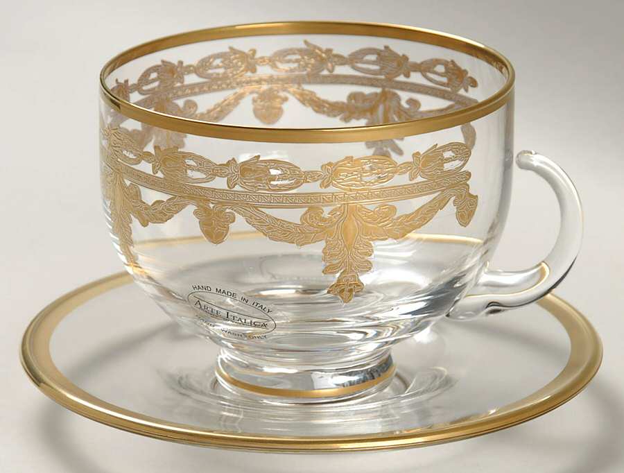Vetro Gold CUP & SAUCER SET-FOOTED by Arte Italica-1