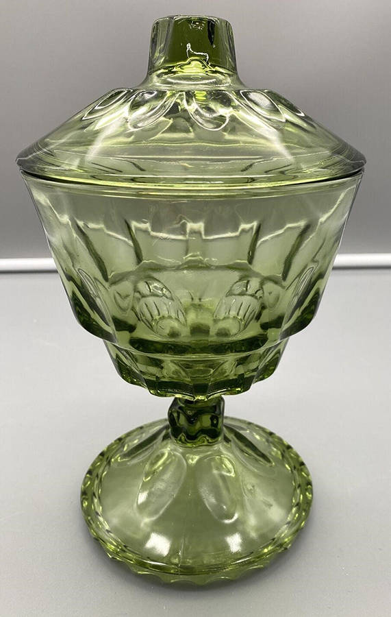 Reflection Green Footed Candy Dish & Lid by Hazel-Atlas-1