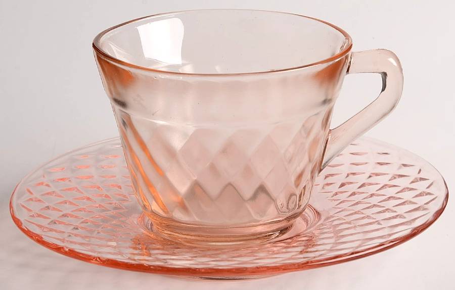 Diamond Optic Pink Cup & Saucer Set by Hazel-Atlas-1