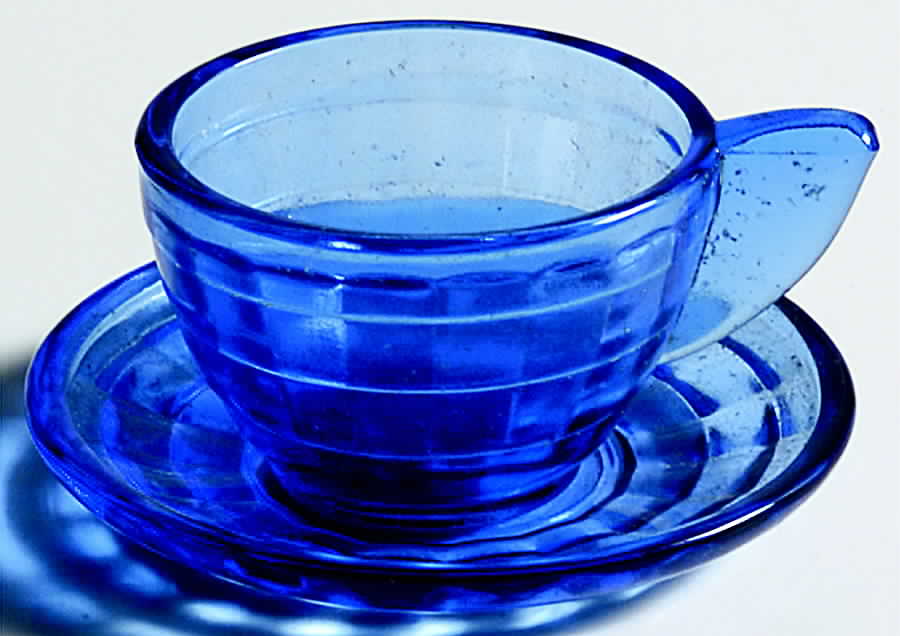Stacked Disc and Panel Cobalt Child's Cup & Saucer Set by Akro Agate-1