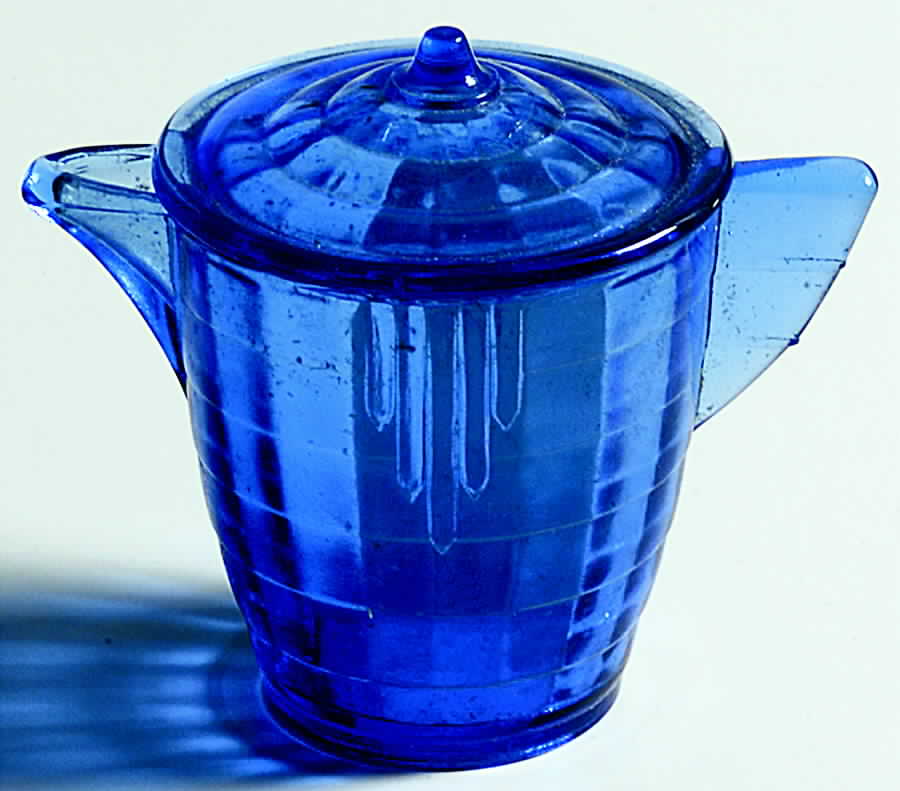 Stacked Disc and Panel Cobalt Child's Teapot & LId by Akro Agate-1