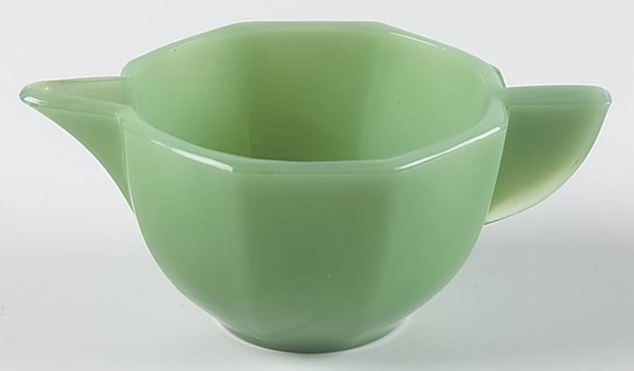 Octagonal Green Child's Creamer by Akro Agate-1