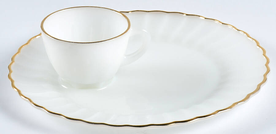 Classic Milk Glass (Gold Trim) Snack Plate & Punch/Cup Set by Anchor Hocking-1