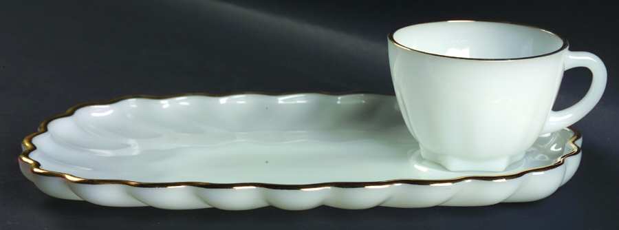 Classic Milk Glass (Gold Trim) Snack Plate & Punch/Snack Cup Set by Anchor Hocking-1