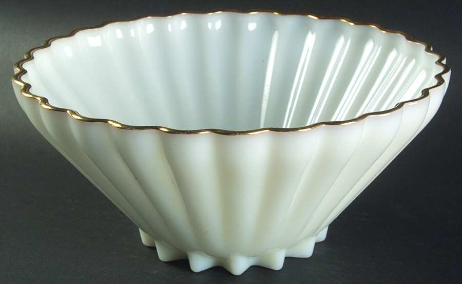 Classic Milk Glass (Gold Trim) 11" Round Bowl by Anchor Hocking-1