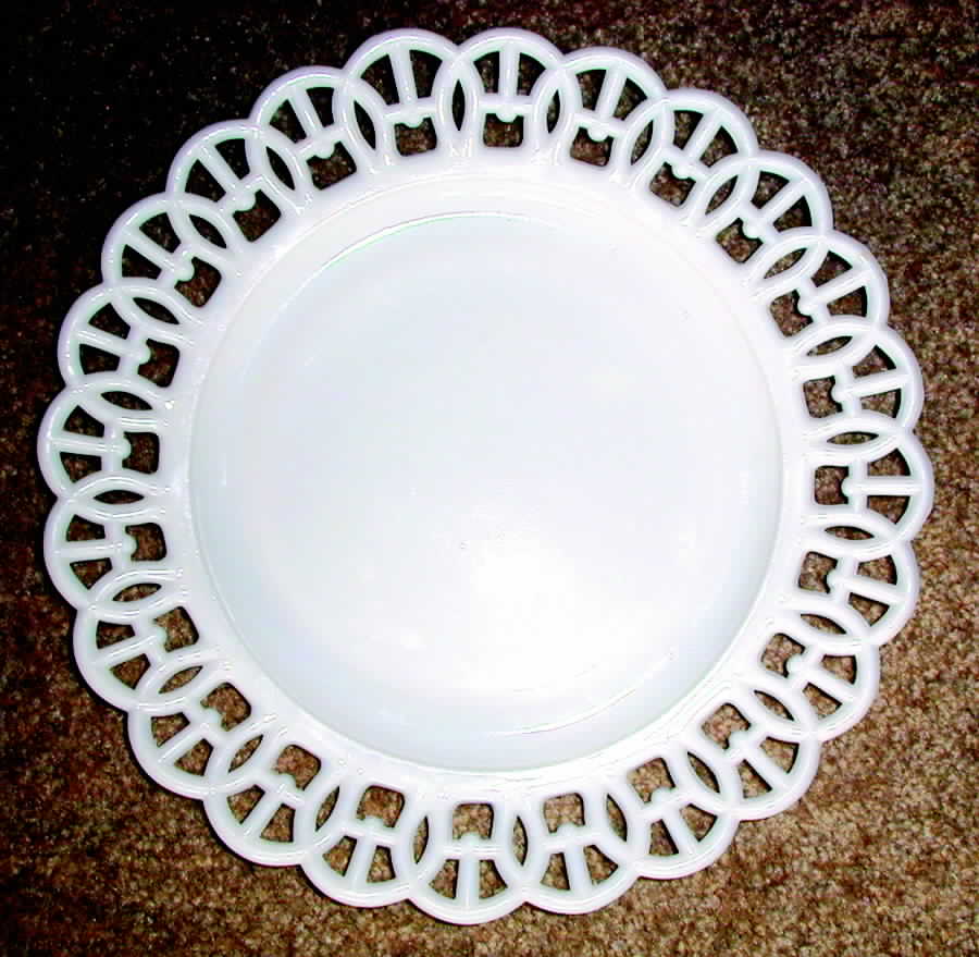 H Border Milk Glass Salad Plate by Atterbury Glass Co.-1