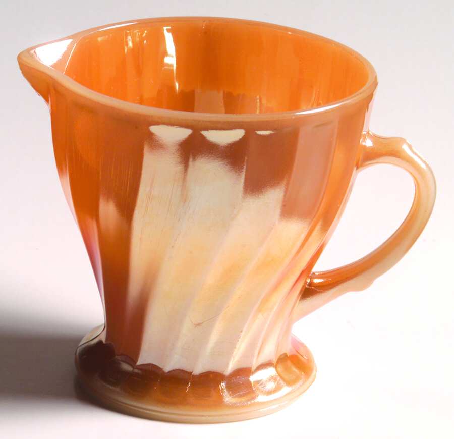 Peach Lustre Shell Footed Creamer by Anchor Hocking-1