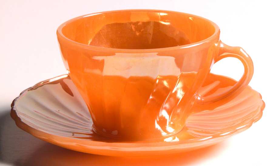 Peach Lustre Shell Cup & Saucer Set by Anchor Hocking-1