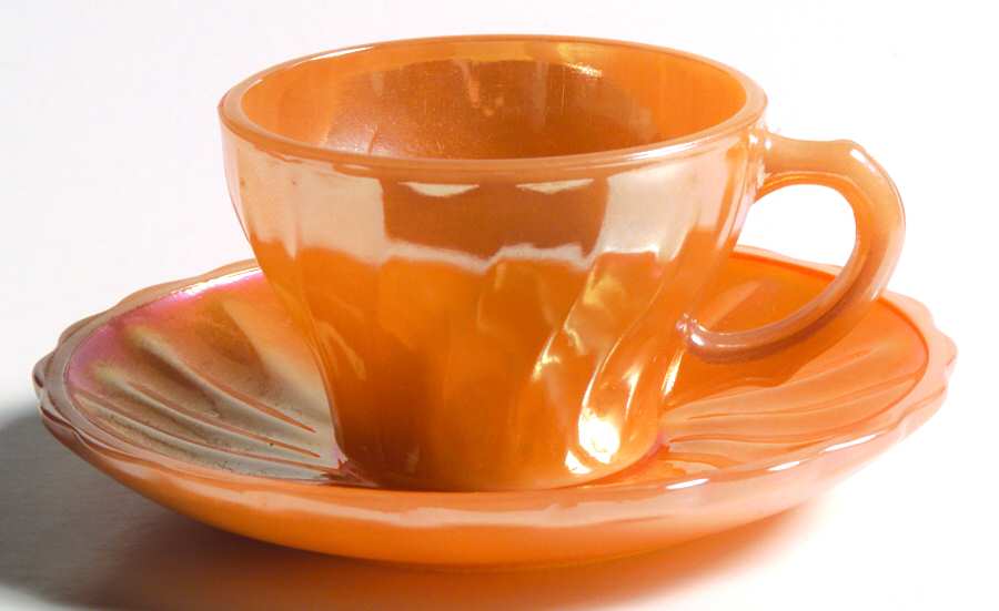 Peach Lustre Shell Demitasse Cup & Saucer Set by Anchor Hocking-1