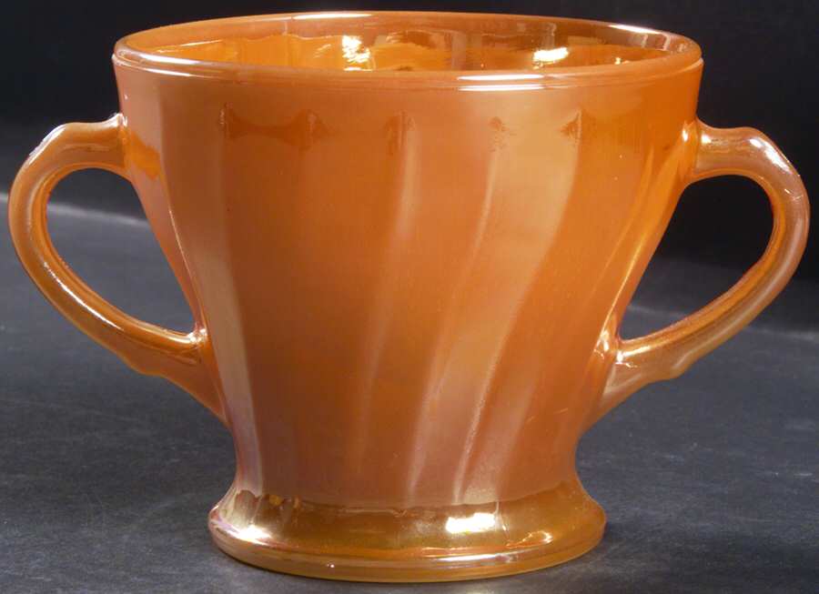 Peach Lustre Shell Footed Open Sugar by Anchor Hocking-1