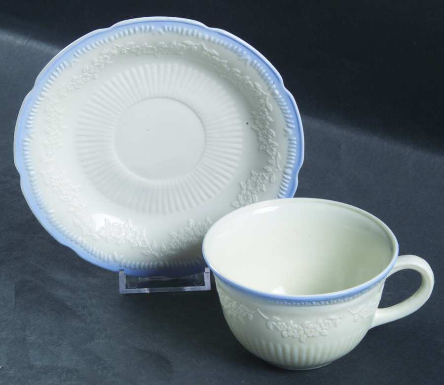 Alice Ivory (Blue Trim) Cup & Saucer Set by Anchor Hocking-1
