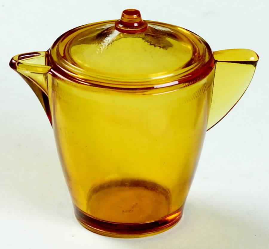 Stippled Band Topaz Toy Tea Pot & Lid by Akro Agate-1