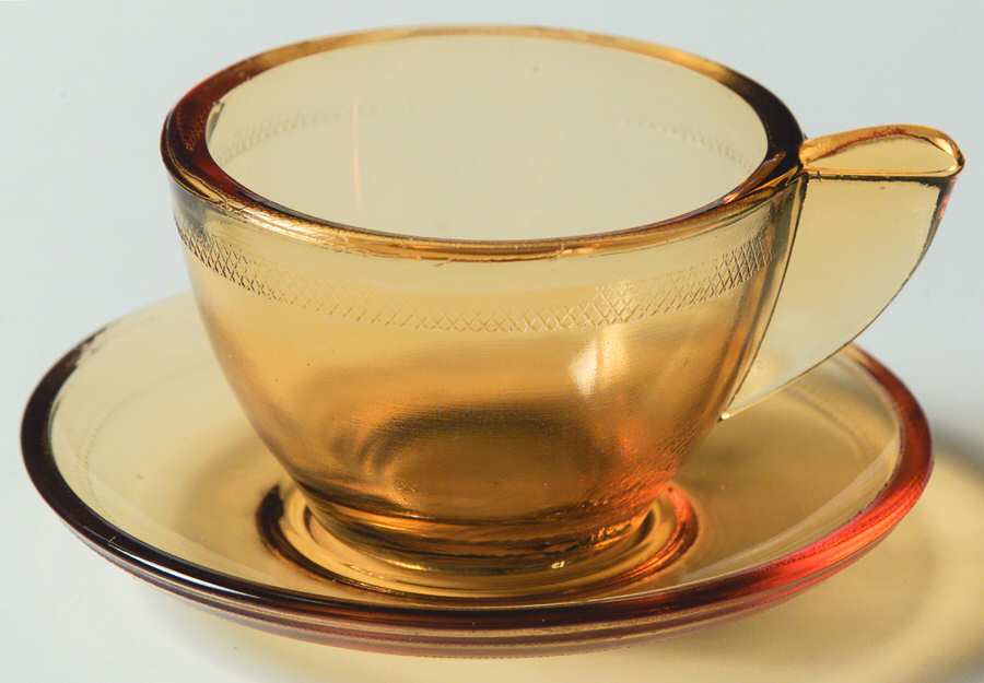 Stippled Band Topaz Toy Cup & Saucer Set by Akro Agate-1