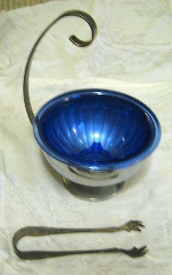ATC14 Cobalt 7" Mixing/Ice Bowl w/Metal Stand & Tongs by Hazel-Atlas-1