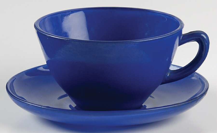 Rainbow Cobalt Blue Cup & Saucer Set by Anchor Hocking-1