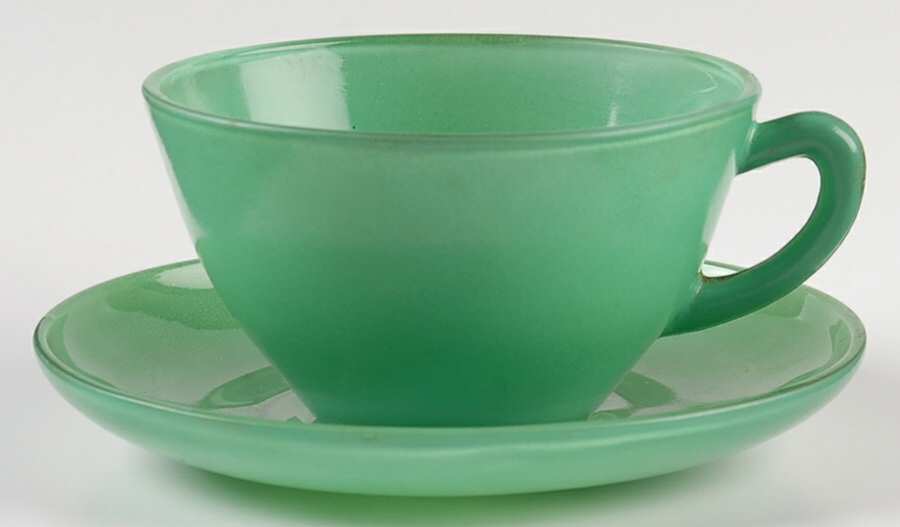 Rainbow Green (Medium) Cup & Saucer Set by Anchor Hocking-1